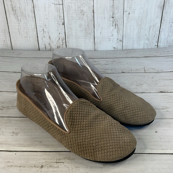 Taupe French Sole New York FSNY Textured Suede Smoking Loafer Flats - Picture 2 of 12